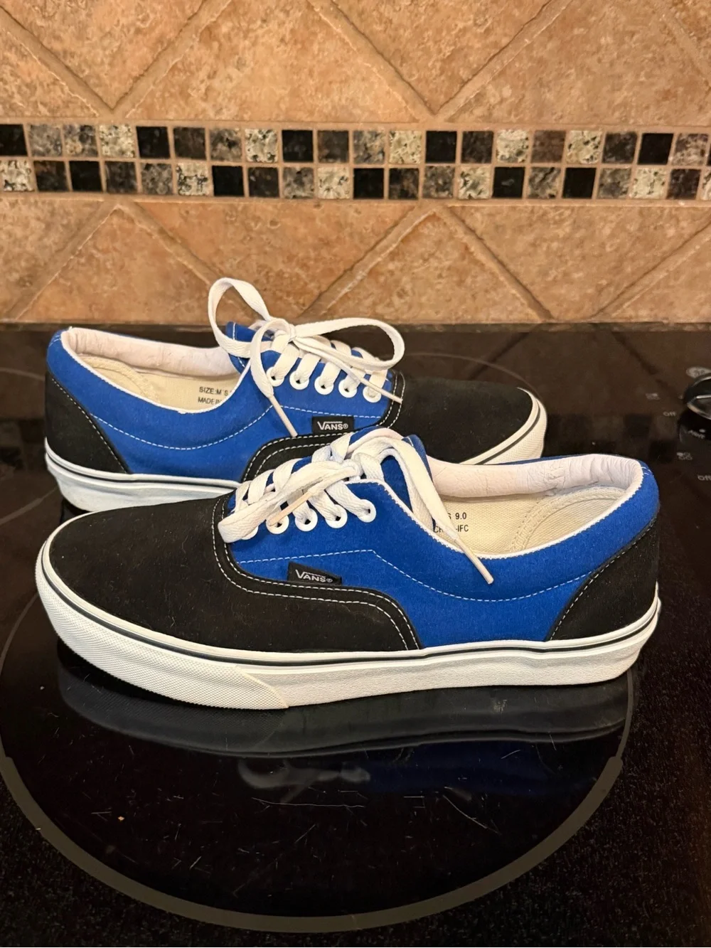Vans Men’s Black and Blue Low-Top Suede Sneakers with White Sole